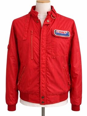 Vintage Upstream Racing division jacket. Red with patch- fits like men's medium